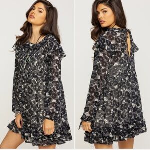 Free People These Dreams black floral mini dress long sleeve